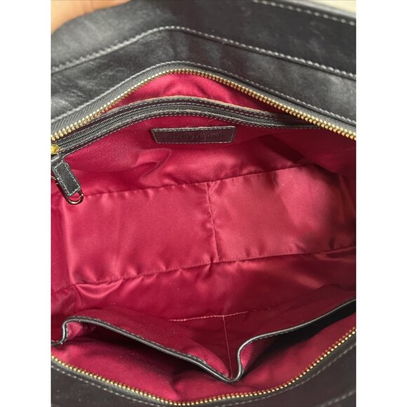 Cole Haan Black Leather & Snakeskin Tote Bag With Gold Hardware & Red Lining - Picture 5 of 10